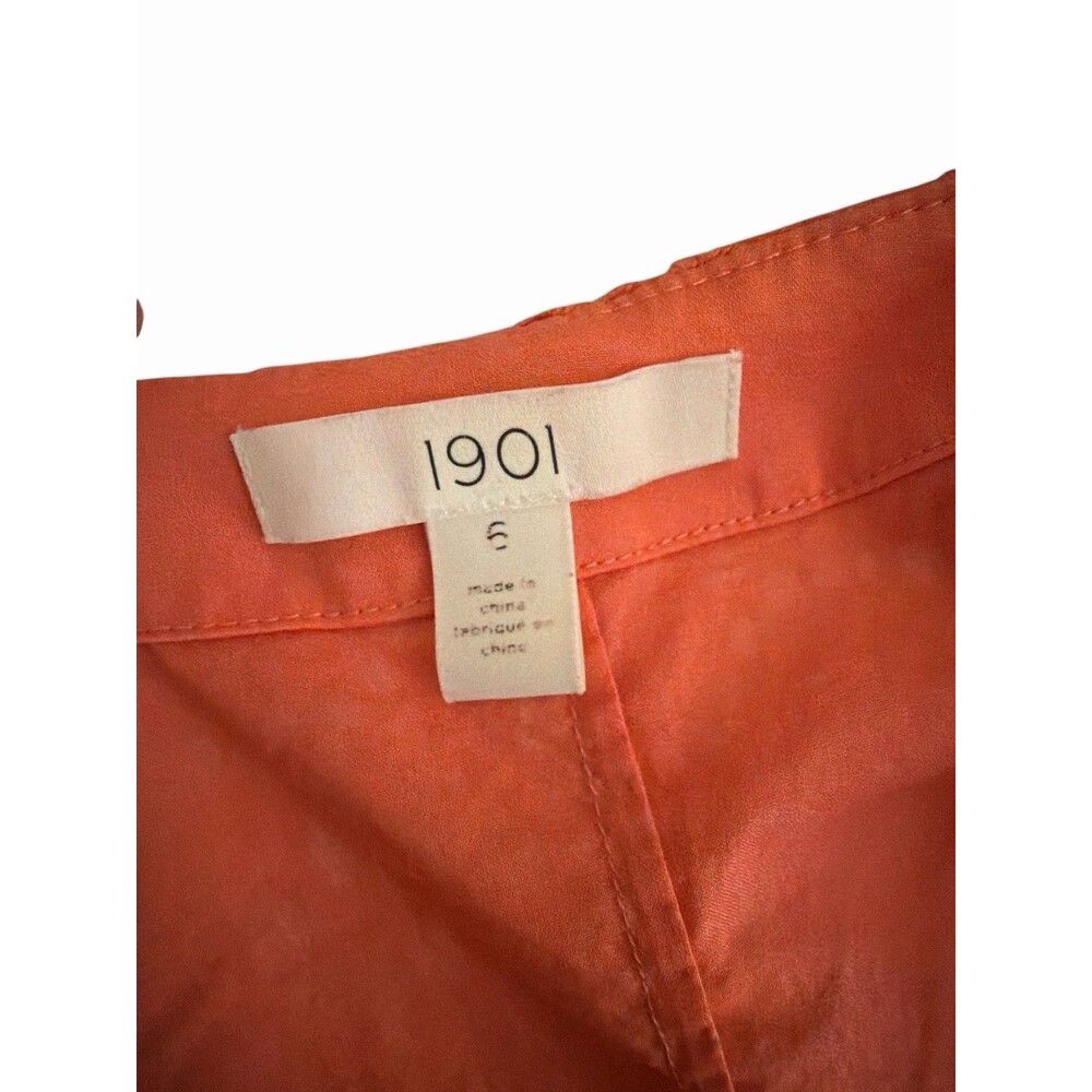 1901 Eyelet Lace Midi Dress Coral Orange Wrap Style Short Sleeve size 6 - Picture 8 of 9